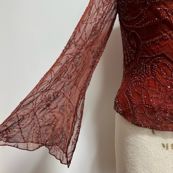 Carmen Marc Valvo Y2K 100% Silk Beaded Drape Neck Fairy Blouse Top - Picture 5 of 16